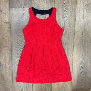 Moulinette Soeurs for Anthropologie Red Brocade Fit and Flare Mini Dress